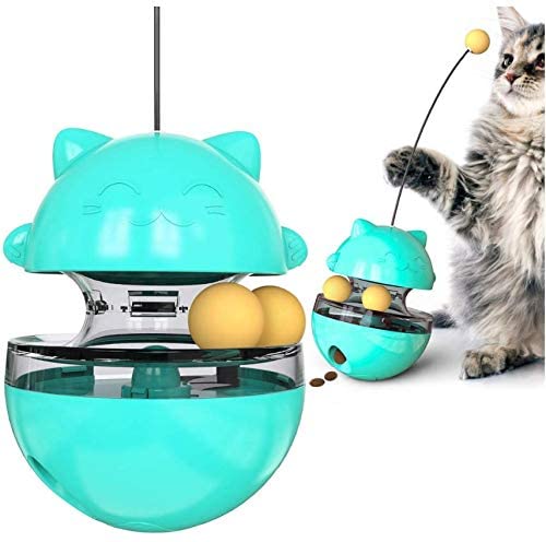  LZJZB Cat Toys Vaso De Bolas De Comida Interactiva con Cat Stick Pet Kitten Distribución De Alimentos Juguetes Entrenamiento De Mascotas 