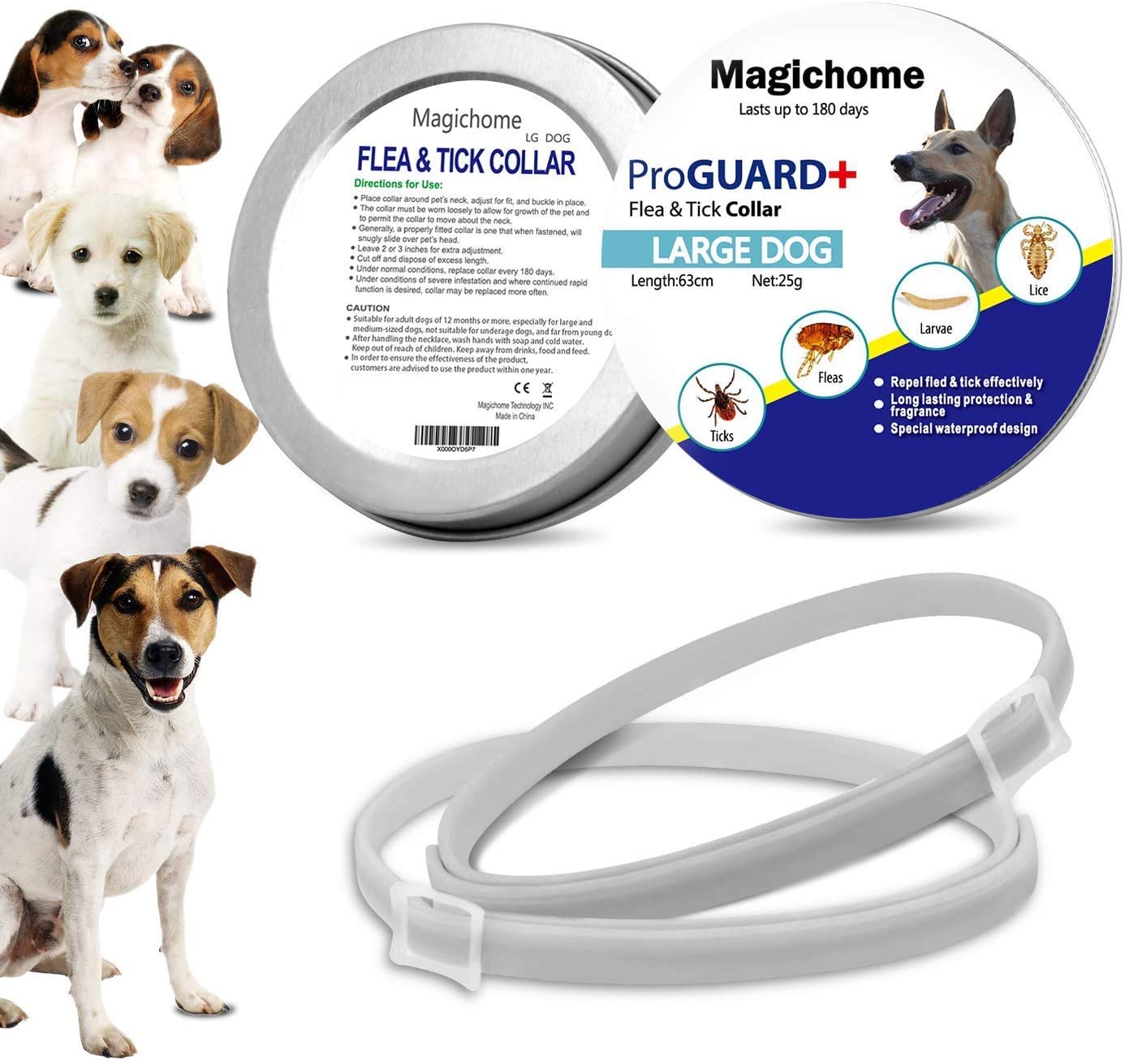  Magichome Collar Antiparasitario para Perros contra Pulgas, Garrapatas y Mosquitos, Gris 