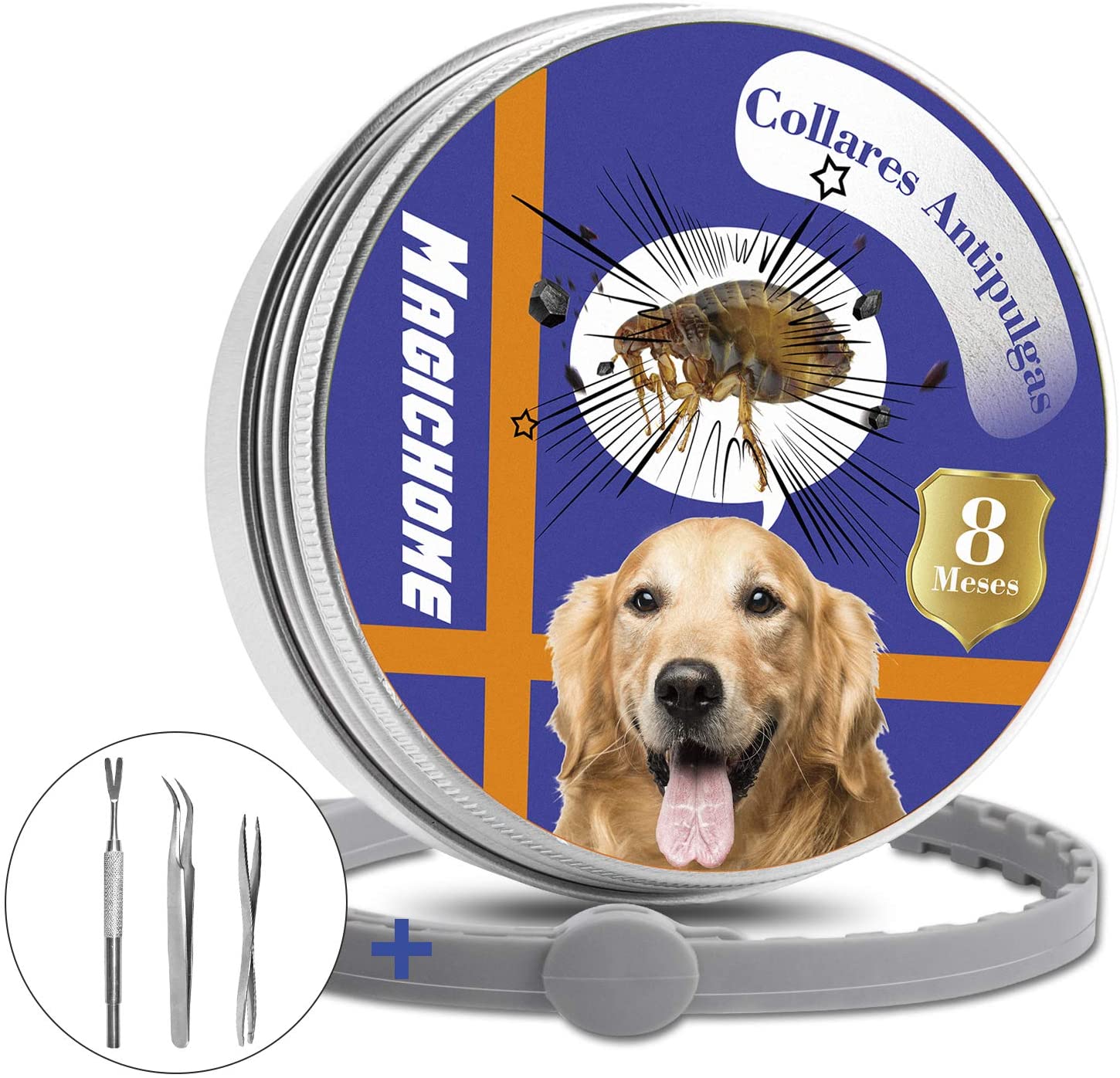  Magichome Collar Antiparasitario para Perros y Gatos contra Pulgas, Garrapatas y Mosquitos, 53cm Collares Antipulgas y Garrapatas, Gris 