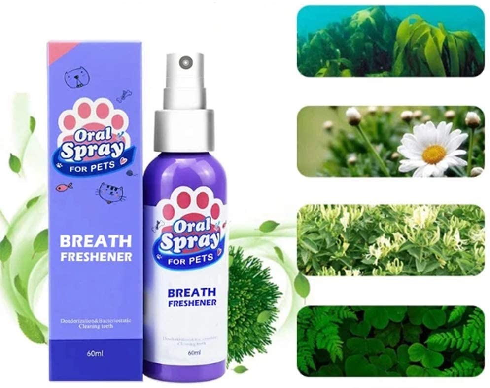  MARFUNY Spray de ambientador de Aliento para Mascotas, Limpiador de Dientes para Perros y Gatos Cuidado bucal Enjuague bucal de Aliento Fresco Cuidado Dental Saludable no tóxico 