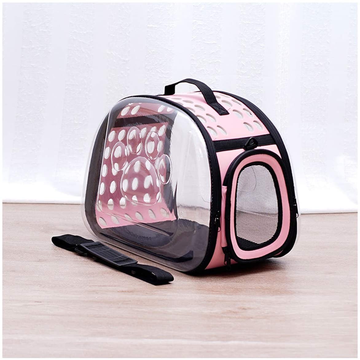  Mascota Transportista De Viaje Pequeña Transparencia Panorámica para Gatos Cachorros Conejito Mascota Portador Ajustable para Andar en Bicicleta Senderismo（Azul/Negro/Rosa） (Color : Pink, Size : S) 