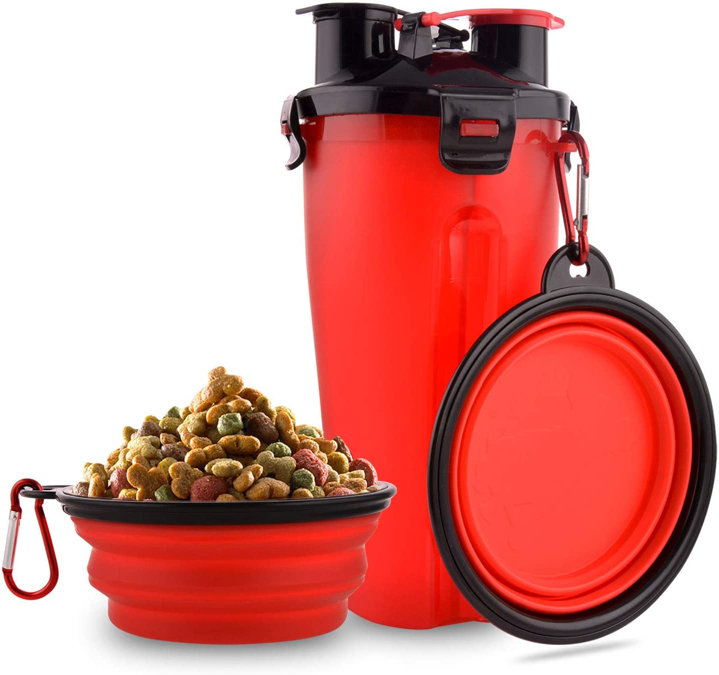  MATT SAGA Botella de Agua para Perros Portatil Envase de Comida para Perros con 2 Plegable Tazones para Perros Gatos Mascotas Adecuado para al Aire Libre Caminar Viajar (Rojo) 