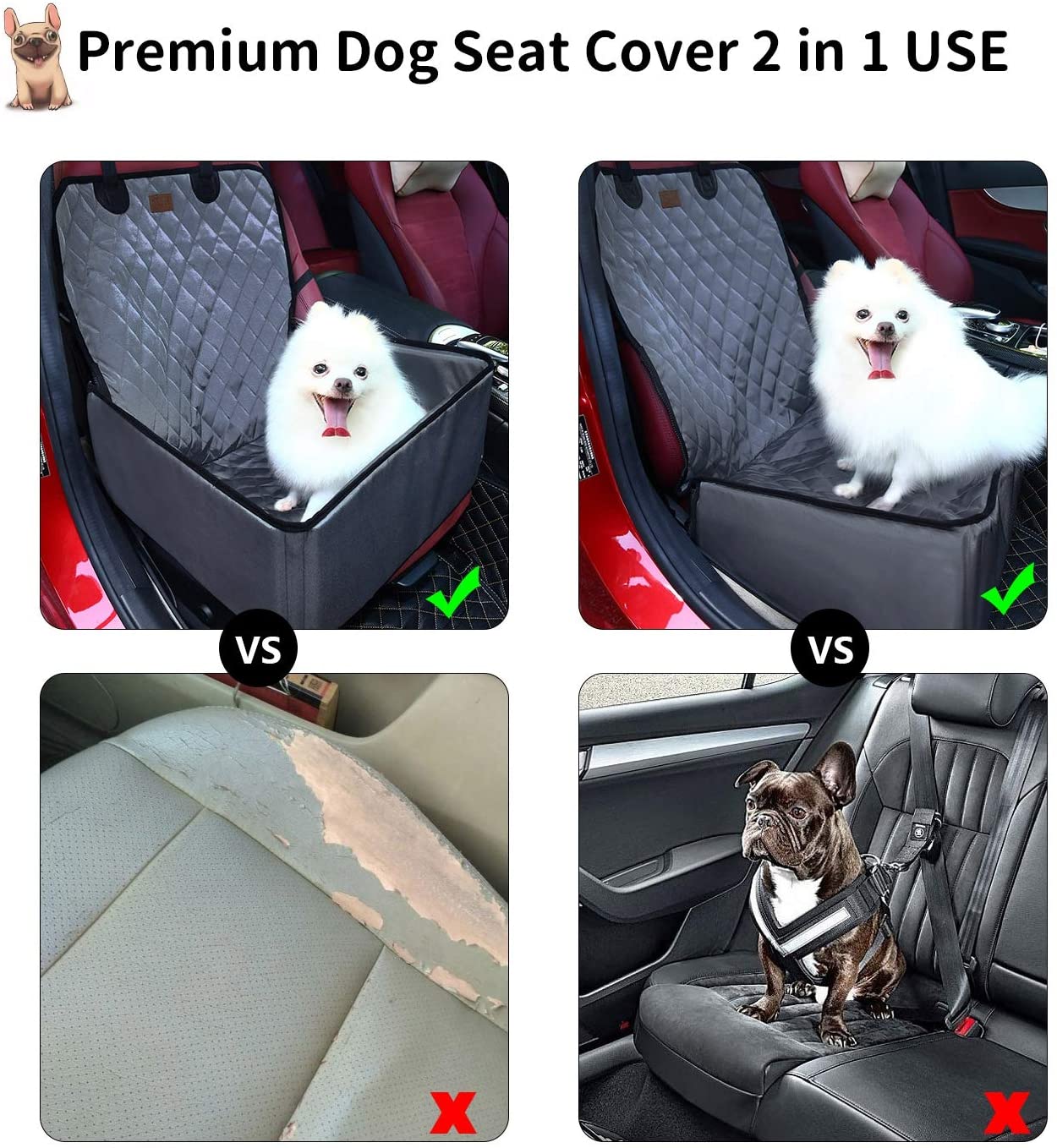  Maxmer Capazo de Perro Transportín 2-1 Multiuso Plegable Asiento del Coche Portador Perro Mochila Coche para La Aerolínea de Viajes, Color Gris 