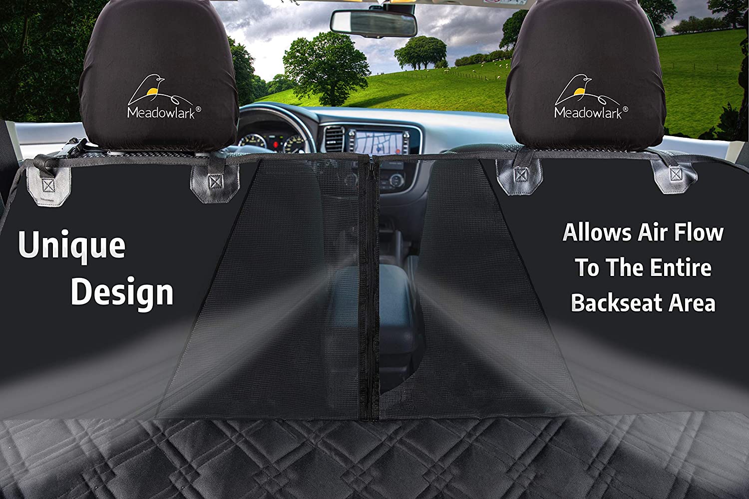  Meadowlark® Funda de Asiento para Perros con Ventana de Malla Visible. Cubierta de Coche ¡Impermeable! Hamaca Universal para Mascotas de Primera Calidad, Protector Completo Asiento Trasero y Puertas 