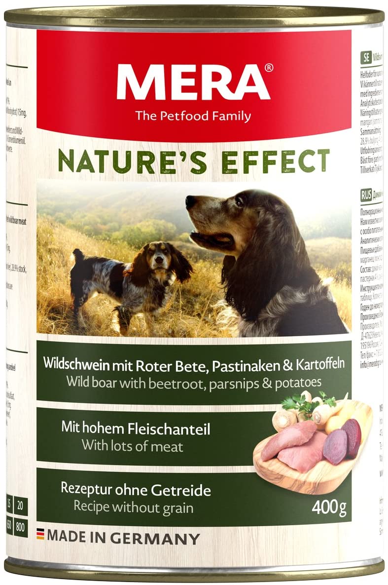  MERA Digital Nature 's Effect húmedo Forro, Cereales Premium Perros sin Forro con Jabalí, Bete roja, Pasti Naken y Patatas, 6 Unidades 