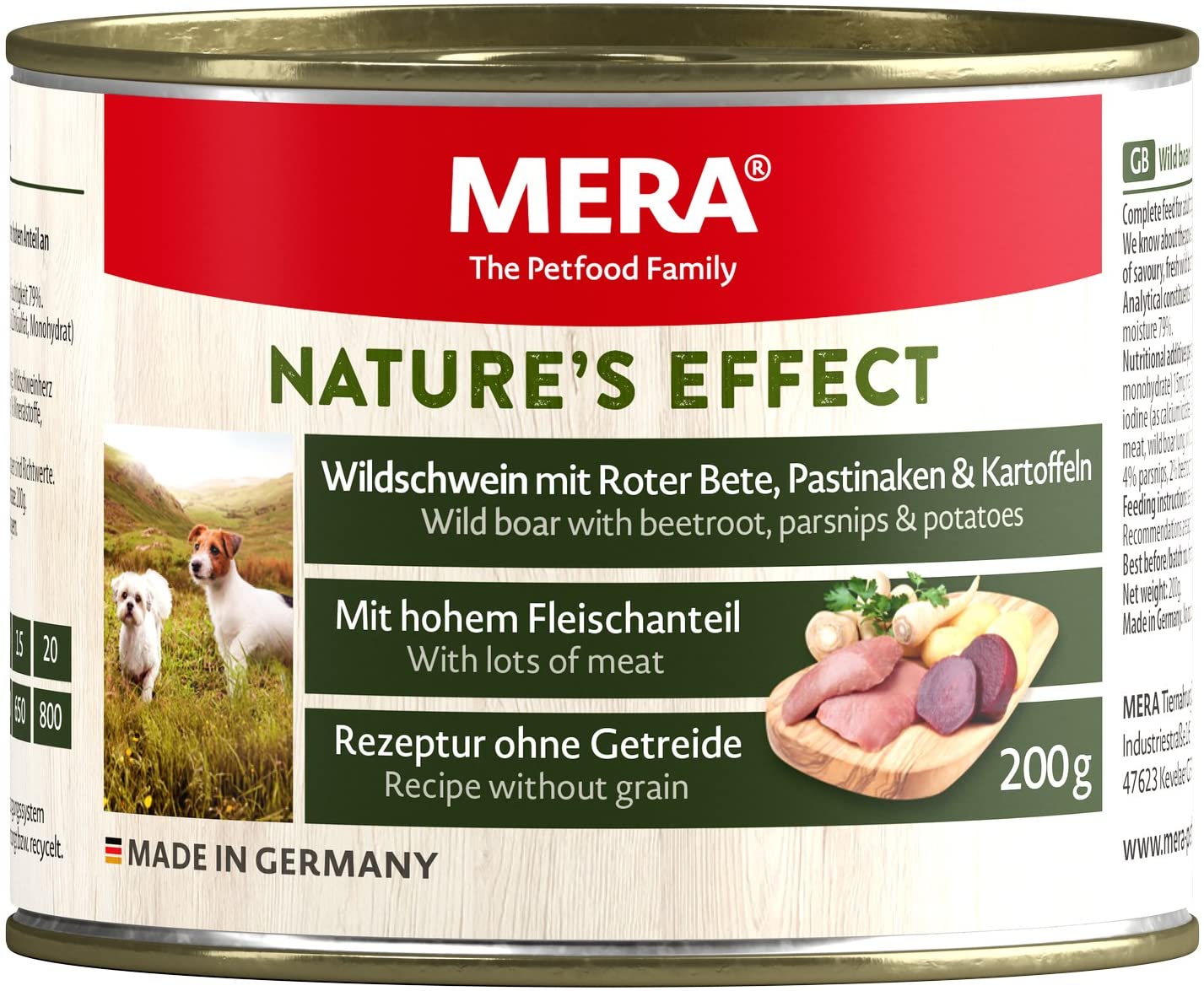  MERA Digital Nature 's Effect húmedo Forro, Cereales Premium Perros sin Forro con Jabalí, Bete roja, Pasti Naken y Patatas, 6 Unidades 