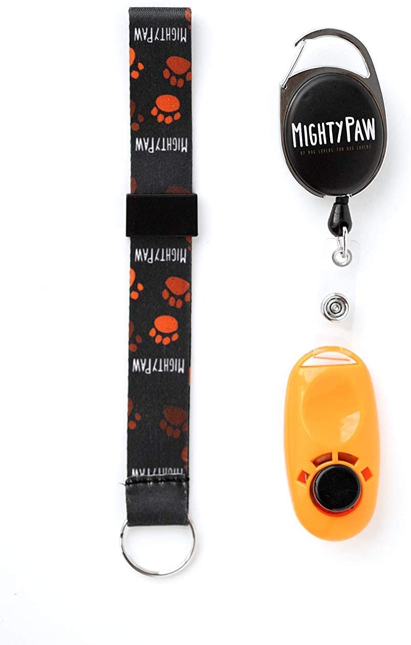  Mighty Paw Entrenamiento del Perro de Clicker, 2 Opciones de fijación, Clip de la Correa retráctil + Wrist Lanyard Naranja 