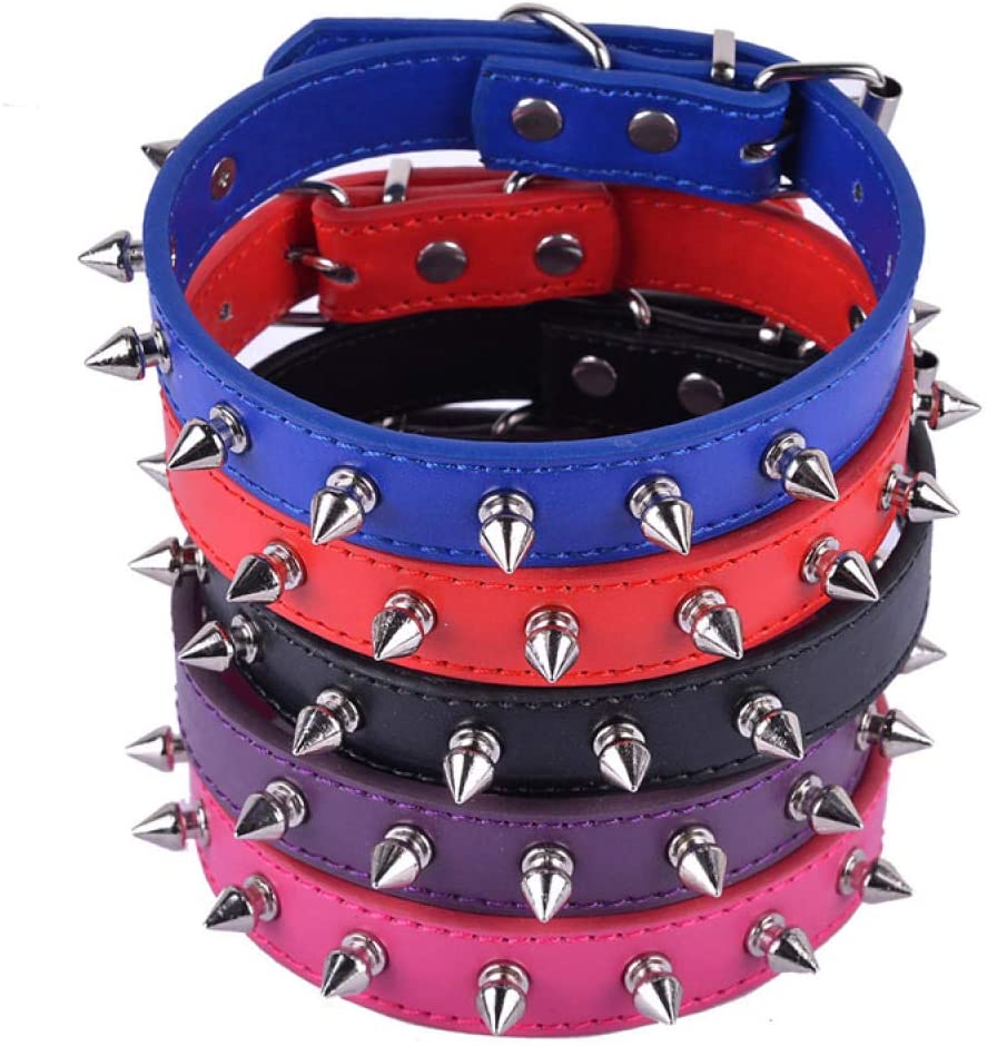  MMWW Punk Spike collare per animali in Pelle PU con Borchie cordino per guinzaglio cordino per animali domestici accessori per cani collare per cani Pitbull Pastore tedesco-Black_31x1.5cm 