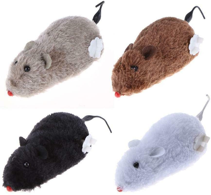  Momokoi Ratón Juguete, 3 Piezas Gatos Perro Jugando Reloj Primavera Poder de Peluche ratón Juguete mecánico Movimiento Rata 