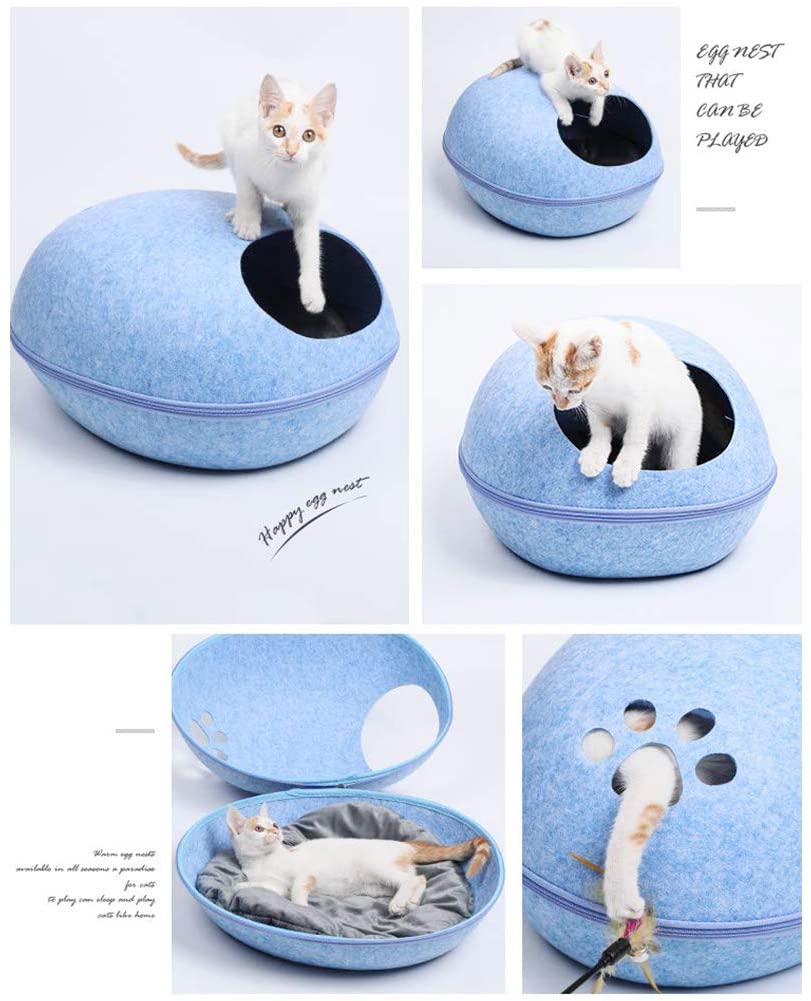  Naisidier Semi Cerrado Fieltro Cama del Animal doméstico con cojín Plegable casa del Animal doméstico del Perro de Perrito de la Perrera del Gato Desmontable Cama el Dormir Light Blue 