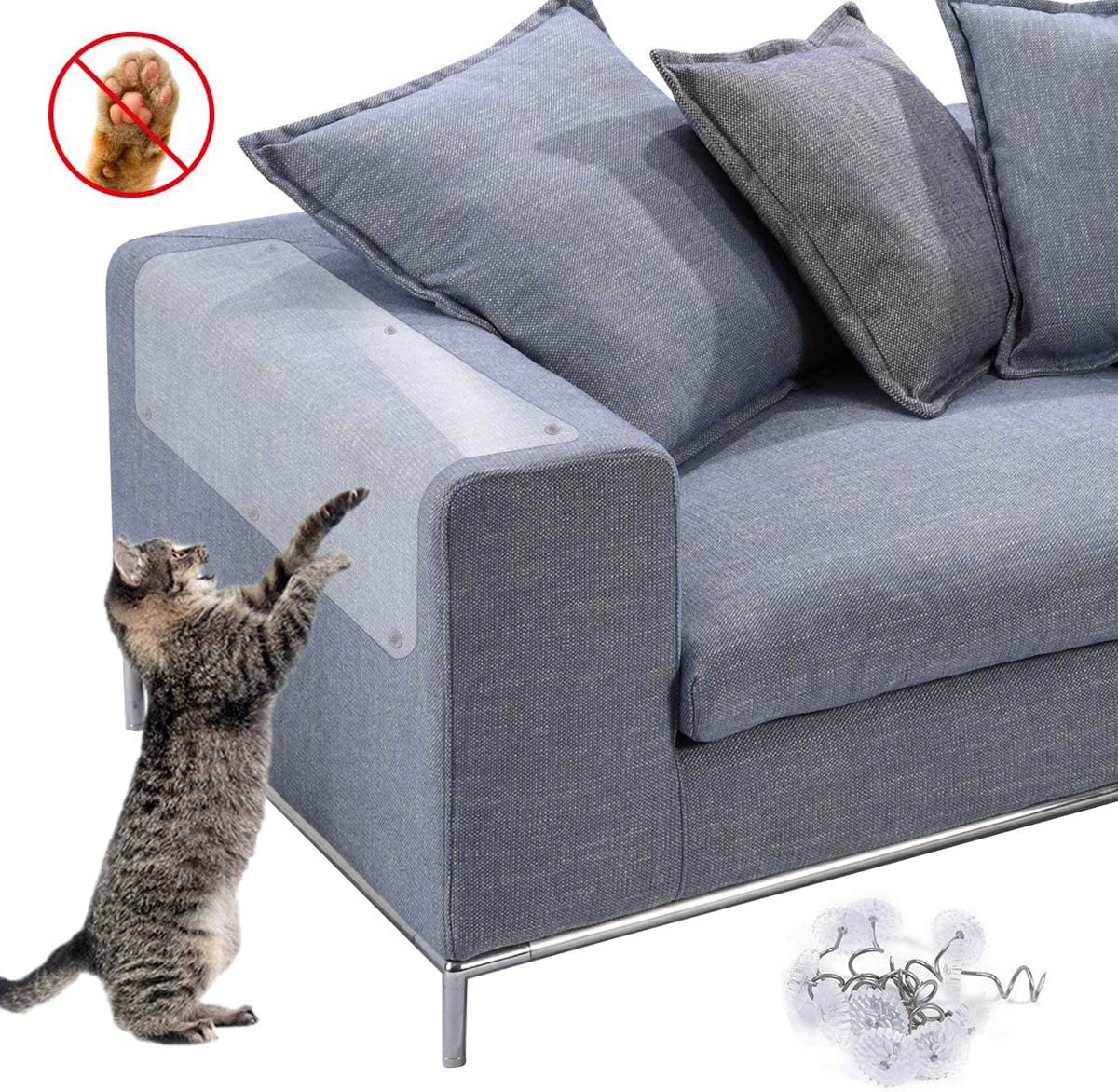  NATUCE 4PCS Grande Protector de Muebles Gatos, Autoadhesivas contra Arañazos de Gato Protector con 20 Tornillos Rascador para Gatos y Perro, Protector de Sofá contra Arañazos de Gato 