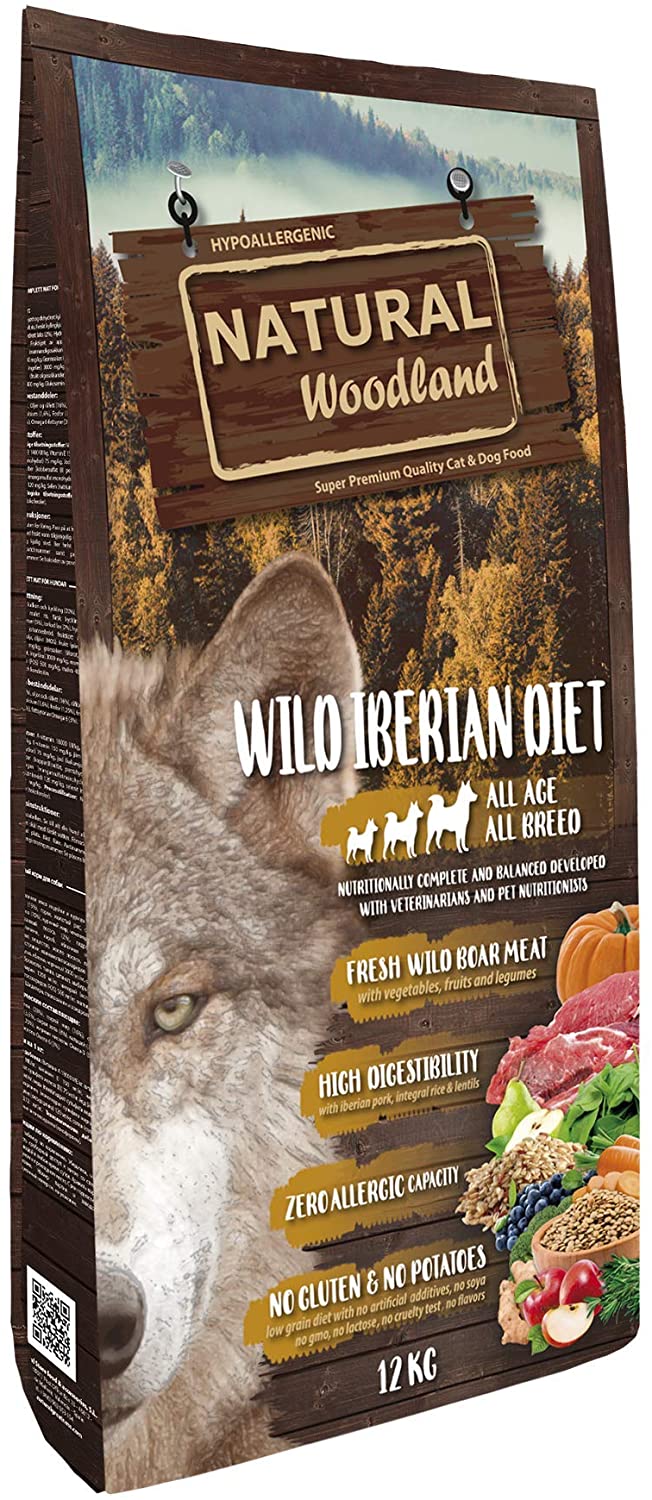  Natural Greatness Pienso Seco para Perros Receta Natural Woodland Wild Iberian Diet. Super Premium. Todas Las Razas y Edades. Sin Gluten (2 Kg) 