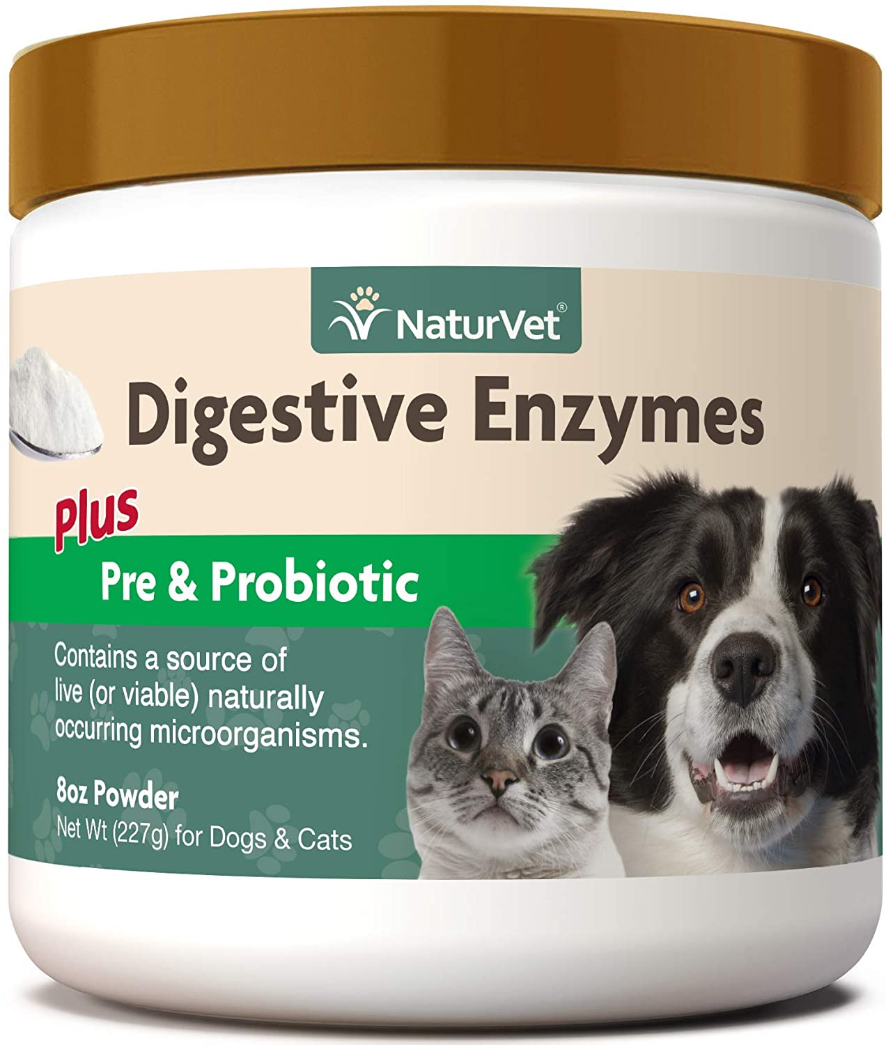  NaturVet DIGESTIVO ENZIMAS Y PROBIÓTICOS Sana Digestión Perros/Gatos 226 g 