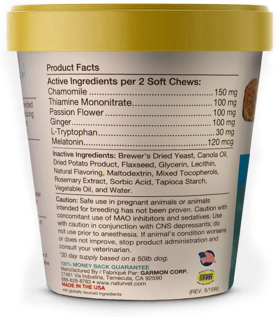  NaturVet Quiet Moments Calmante Ayuda Plus Melatonina para Perros, 70 CT Dental para Suave, Fabricado en Estados Unidos 