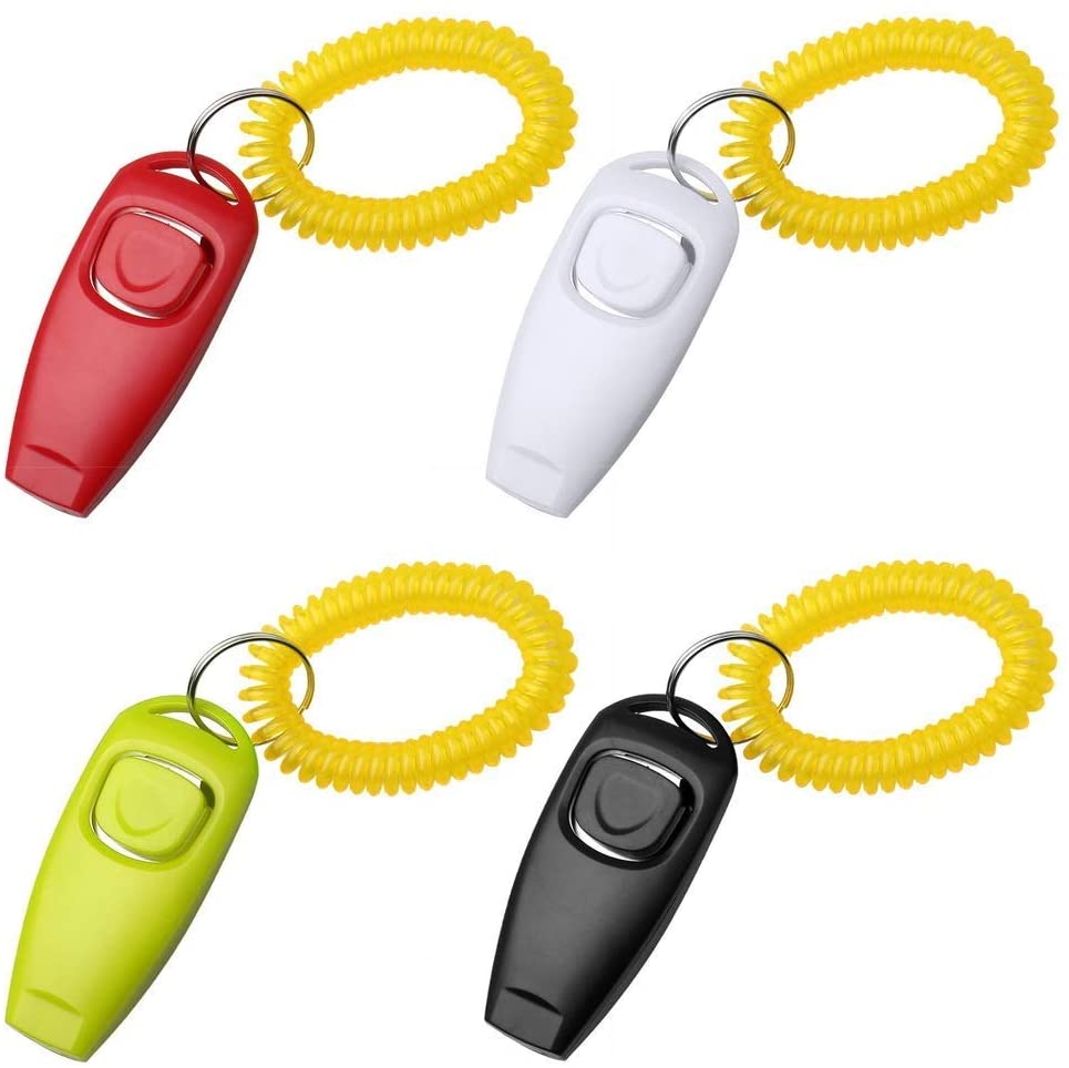  nuoshen 4 Piezas de clickers de Entrenamiento para Perro, Silbato 2 en 1 y clicker con Correa para la muñeca para Entrenamiento de Mascotas 