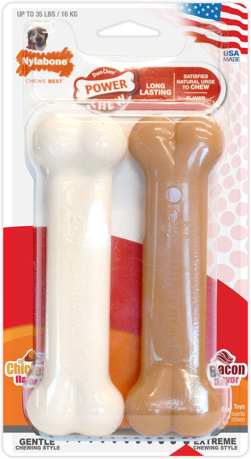  Nylabone - Juego de 2 Juguetes para Masticar Resistentes para Perros, con Sabor 