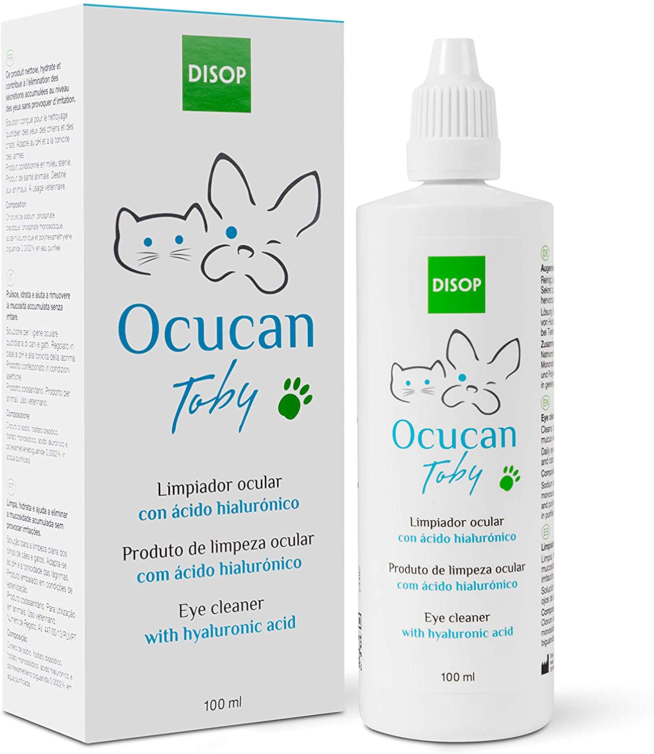  Ocucan Toby Limpiador Ocular con Ácido Hialurónico para Perros y Gatos. Limpia e Hidrata los Ojos y Elimina Legañas o Suciedad y Previene Manchas Debajo de los Ojos (100 ML) 