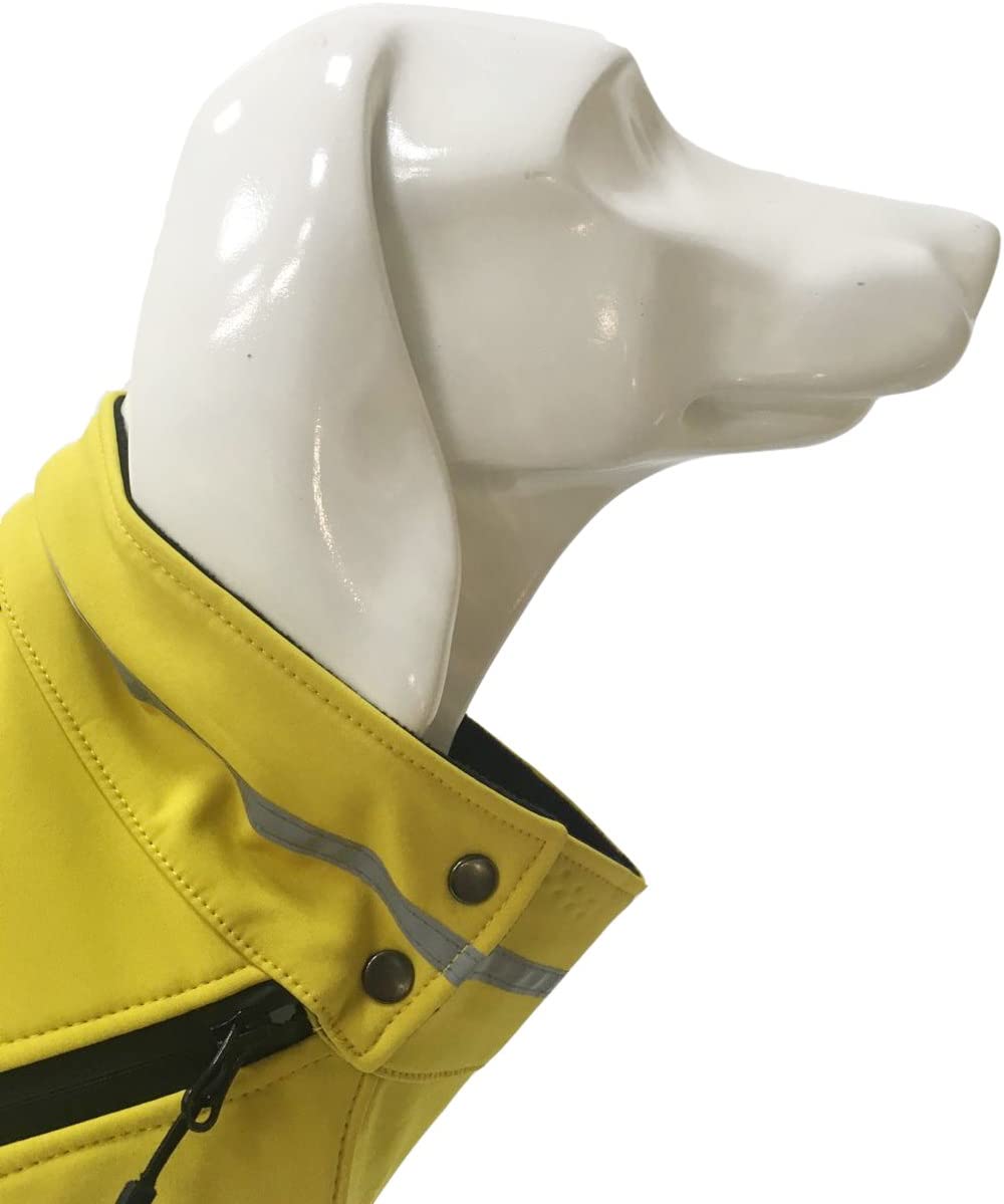  PALMFOX Impermeable Perro Abrigos Ripstop poliéster Respirable Malla Forro Duradera Lado Cremallera y Protector del Pecho, Chalecos Reflectantes del Perro de Borde Amarillo 3XL 