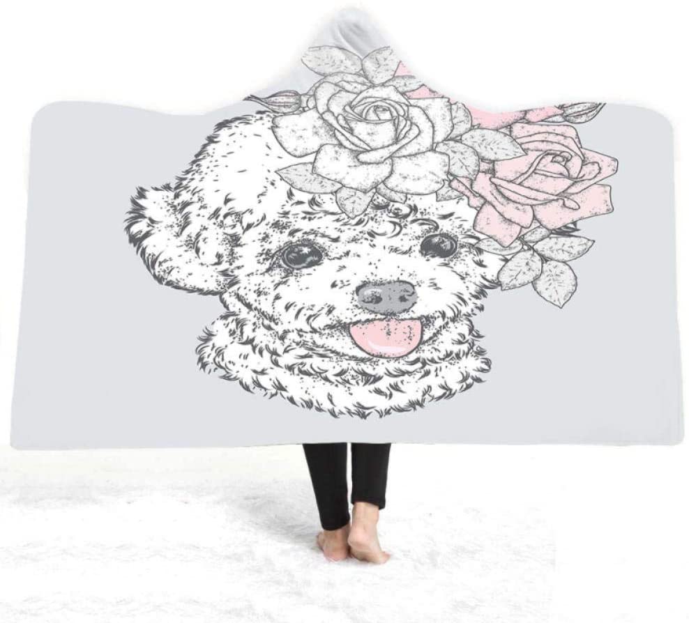  PANDAWDD Manta con Capucha De Divertido Perro Mascota Lindo Franela Suave Manta con Forro De Sherpa, Manta para Tirar, Ropa De Cama De Microfibra, 150X200 Cm 