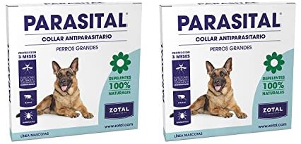  Parasital Collar Antiparasitario de 75 cm para Perros Grandes de Zotal, Pack de 2 - Repelente de Pulgas, Garrapatas y Mosquitos. Actúa contra el Phlebotomus Transmisor de Leishmaniosis - 100% Natural 