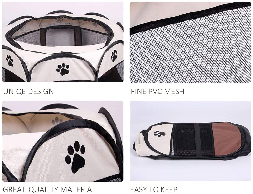  Parque Mascota Perrera Dormitorio Perro Gato Octágono Durable Plegable Bien Ventilado 114 x114 x58 CM Marrón con 1 Set de Cortauña 