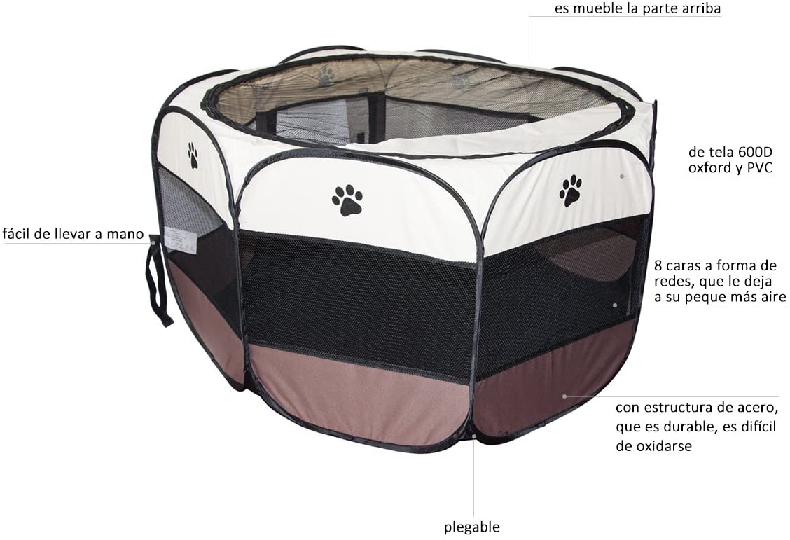  Parque Mascota Perrera Dormitorio Perro Gato Octágono Durable Plegable Bien Ventilado 114 x114 x58 CM Marrón con 1 Set de Cortauña 