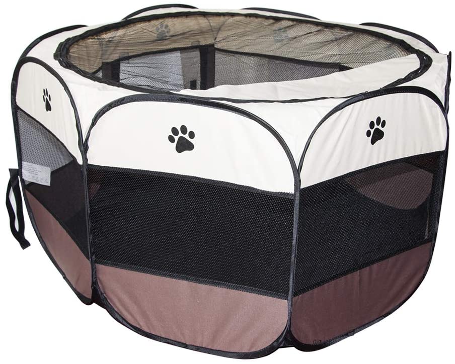  Parque Mascota Perrera Dormitorio Perro Gato Octágono Durable Plegable Bien Ventilado 114 x114 x58 CM Marrón con 1 Set de Cortauña 