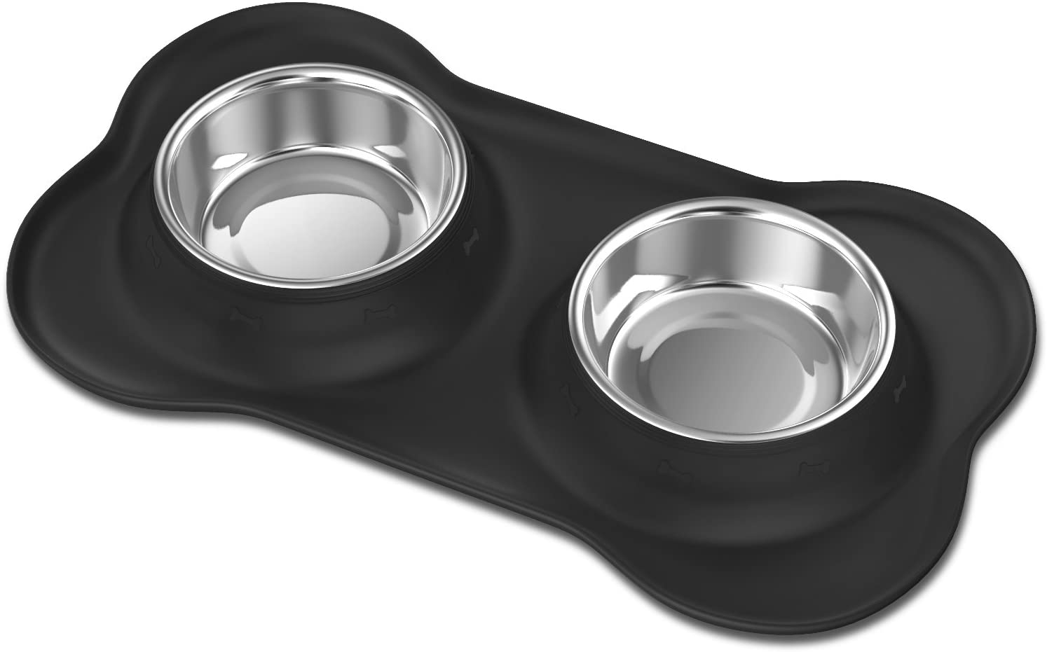  Pawaboo Cuencos para Perro & Gato - Premium Acero Inoxidable Alimentador de Mascota con Base de Goma / 5.51" Diámetro Comedero para Comida o Agua/Juego de 2 & Talla Grande, Negro 