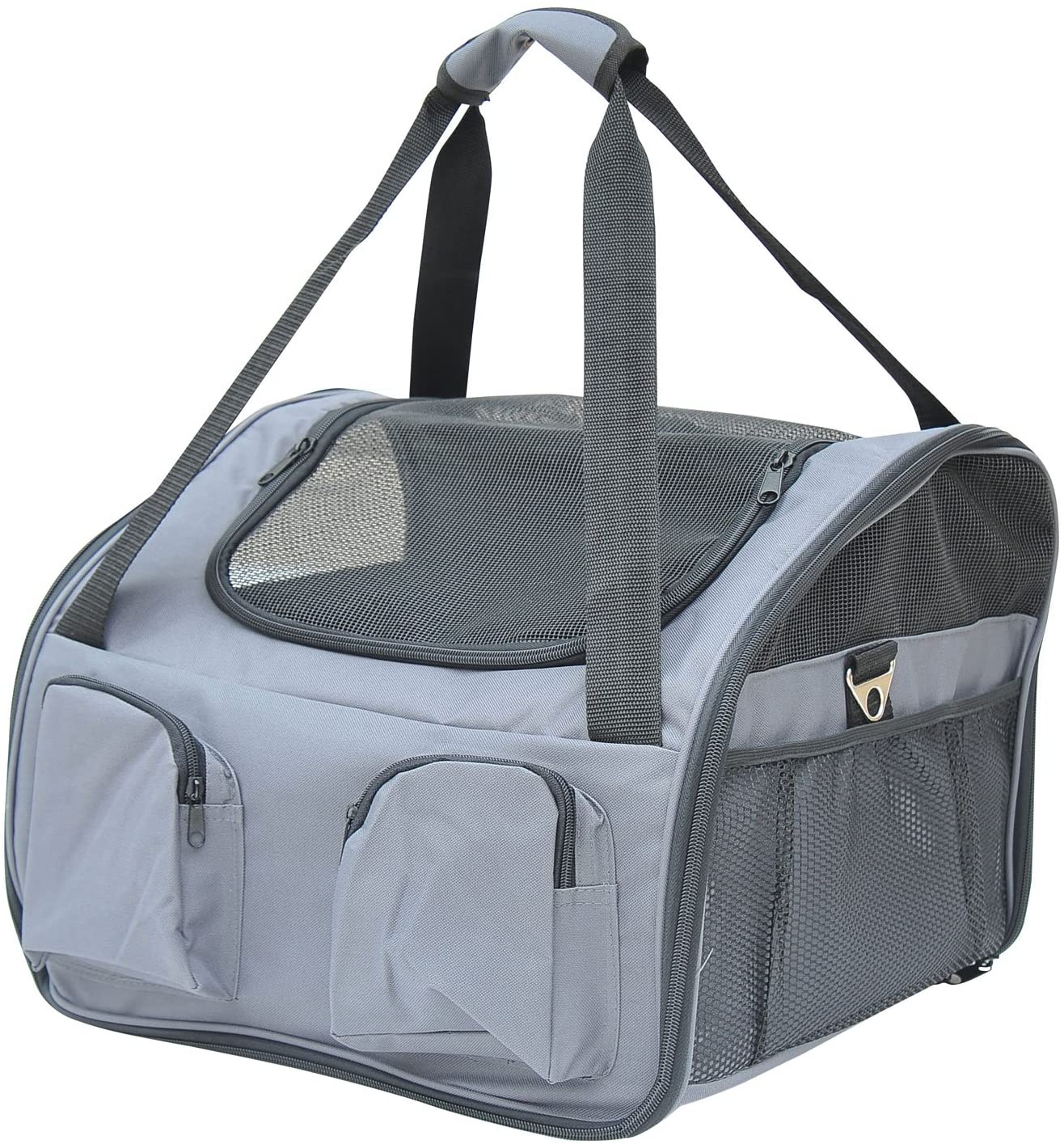  Pawhut - Bolsa de Transporte Plegable para Mascotas, Asiento de Coche, Gato, Perro, Perrera, portátil, Jaula de Viaje, Bolsa de Malla, Color Gris 