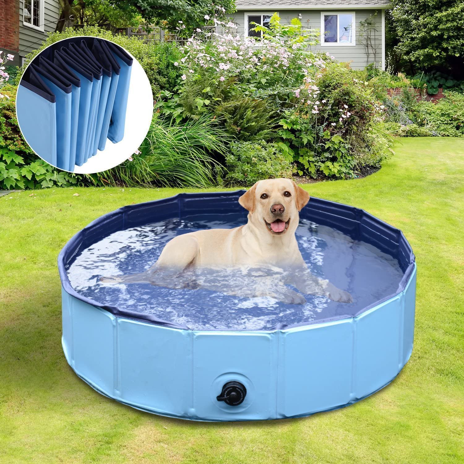  PawHut Piscina para Perros Mascotas Natación Bañera Plegable Gato Cachorro Diametro 120cm Altura 30cm 