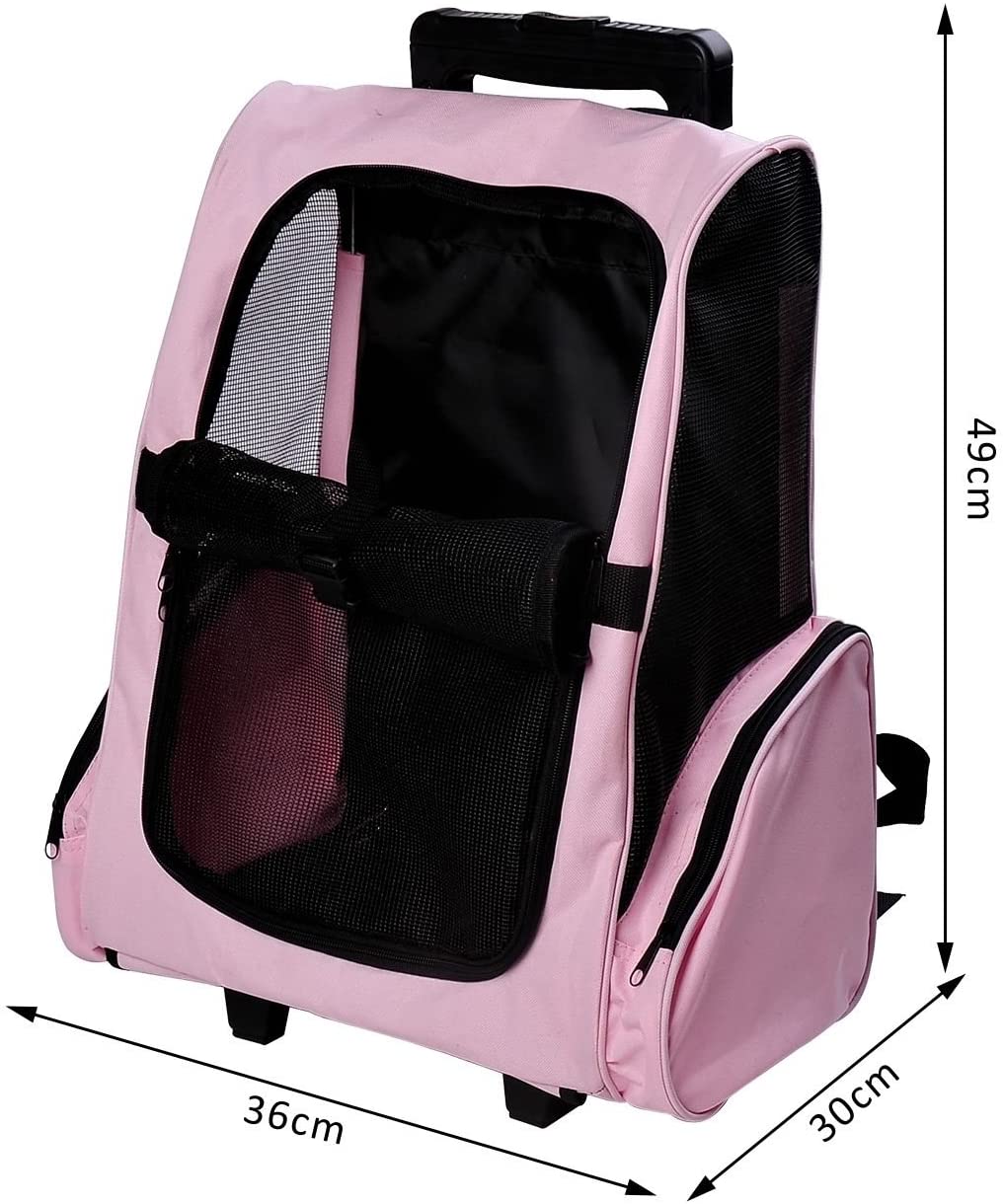  PawHut Transportin Carrito Perro 2 en 1 Mochila Carrito 36x30x49 cm Mascotas Perro Gato Rosa 