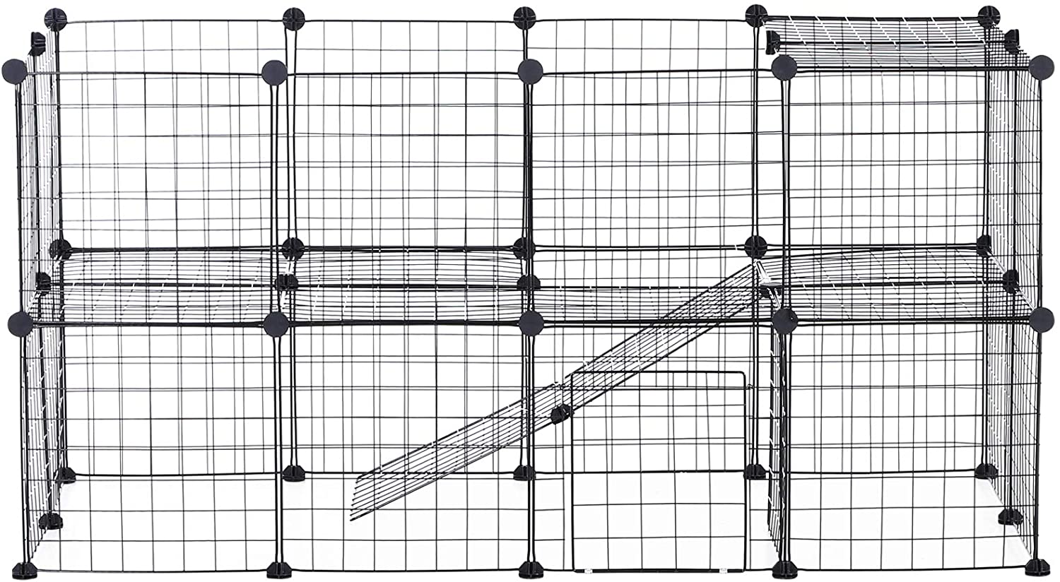  Pawhut Valla Metálica para Mascotas Parque Metálica con 36 Paneles Animales Pequeños Desmontable Diseño DIY Negro 146x73x73cm 