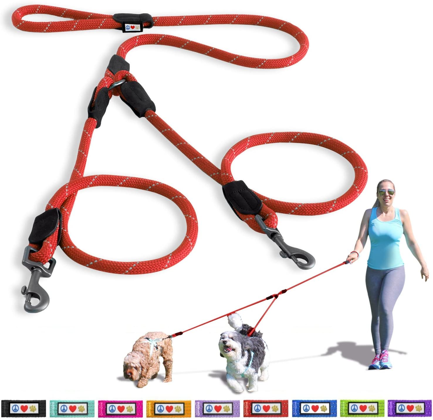  Pawtitas Correa Doble para Perros Reflectante y antitirones Largo pasear 2 Perros simultáneamente Ideal Paseos y Entrenamiento Plomo Doble para Perros medianos y pequeños - Correa Mediana Rosa 