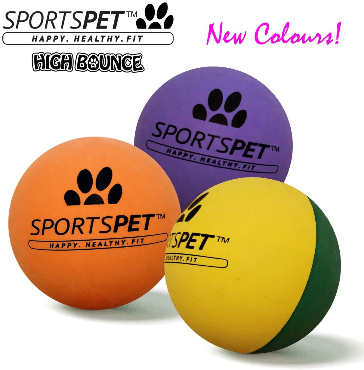  Pelotas de goma para perros SPORTSPET High Bounce Paquete de 3 unidades 