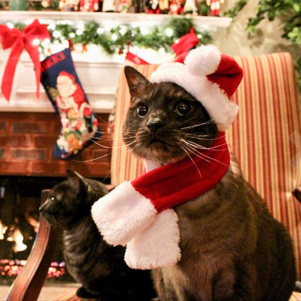  Perro Gato Mascotas Sombrero de Santa – Navidad Disfraz Silenciador Cosplay Disfraces Ropa de Perro Invierno para Cachorros Gatitos pequeños Gatos Perros Mascotas liebens Valor y cálido Rojo y Blanco 