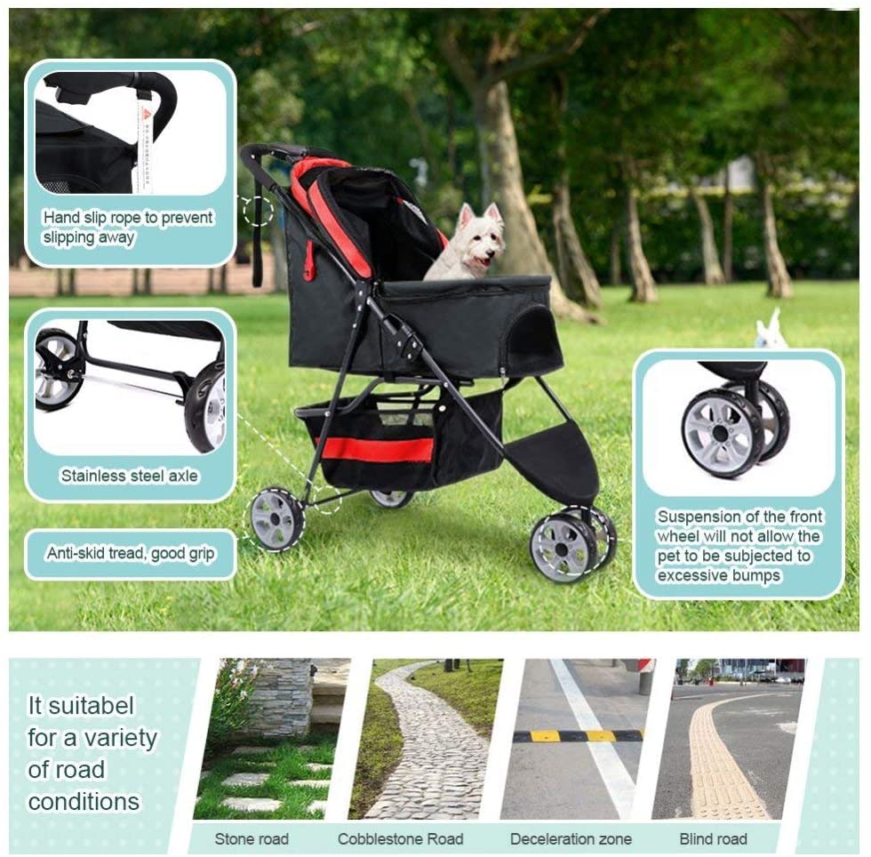  Pet Roadster Lujoso Carrito para Perros Y Mascotas hasta 32 Kg, Ruedas Grandes, Altura Regulable, Incluye Colchón, Pequeño Y Plegable 