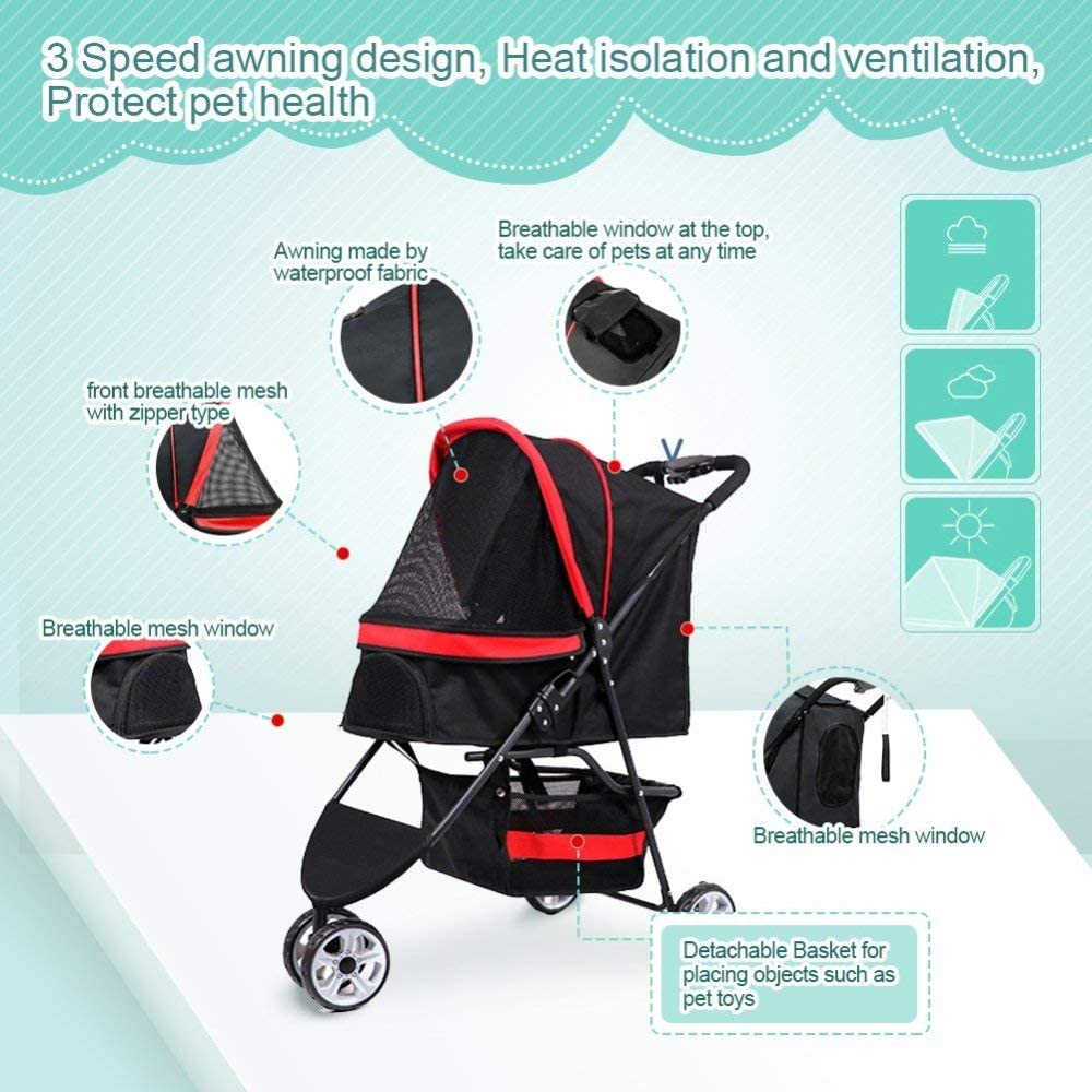  Pet Roadster Lujoso Carrito para Perros Y Mascotas hasta 32 Kg, Ruedas Grandes, Altura Regulable, Incluye Colchón, Pequeño Y Plegable 