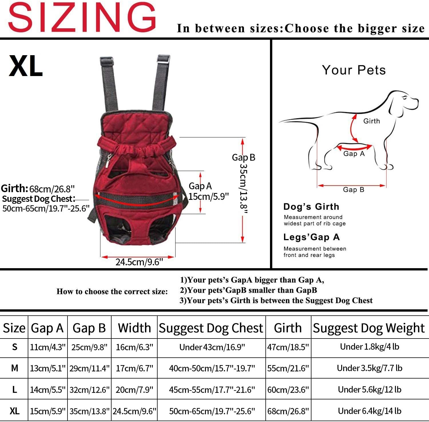  Petcomer Mochila Portaperro Pequeños Bolsa Transporte Transportin Gato Cachorros Canguro para Perros para Caminatas Viajes Portátil Seguro(XL Rojo) 