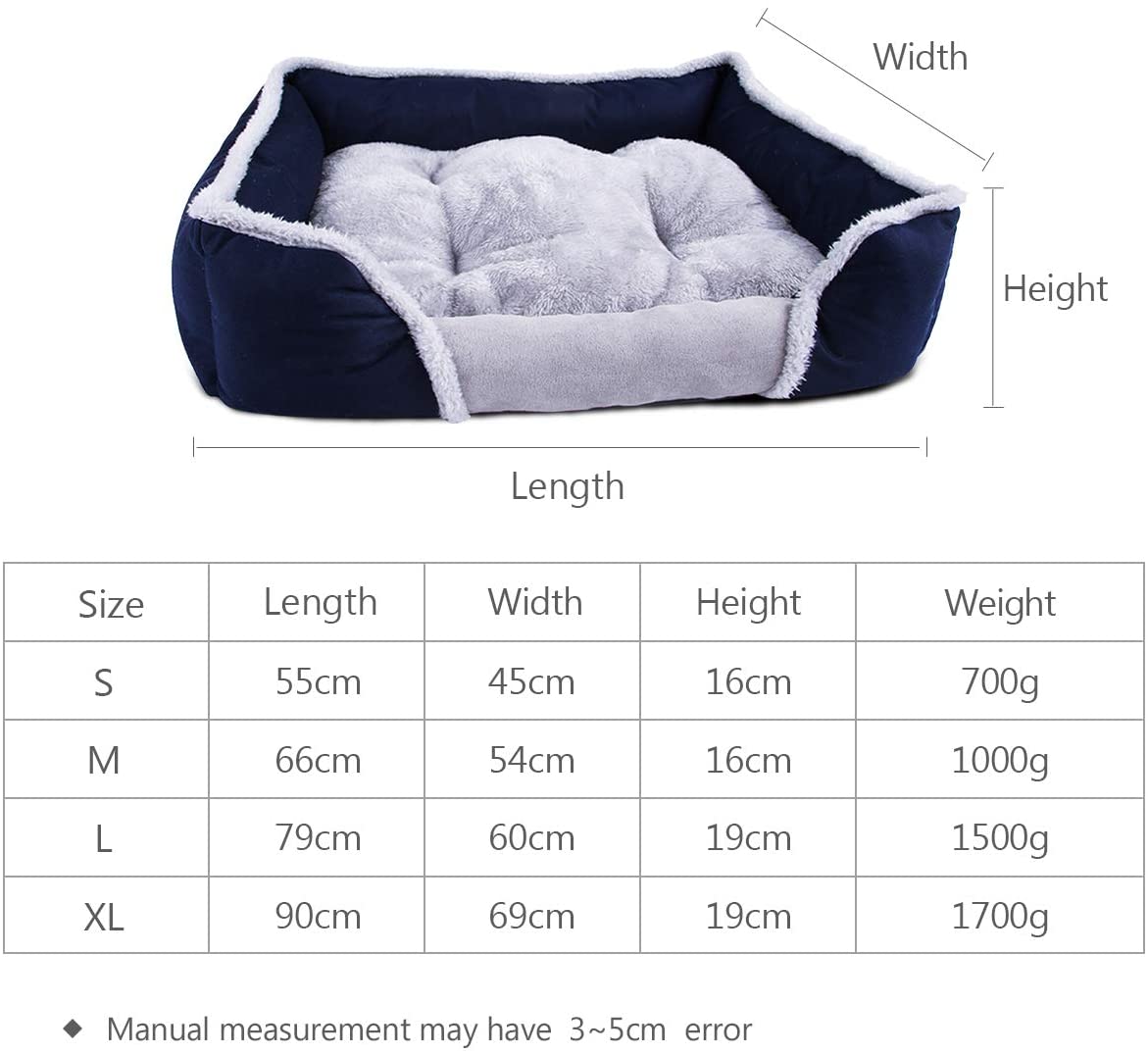  PETCUTE Cama para Perros Grandes Camas Perros Verano Lavable Calientes Cama para Mascotas con Forro de Felpa Cojín para Perros 