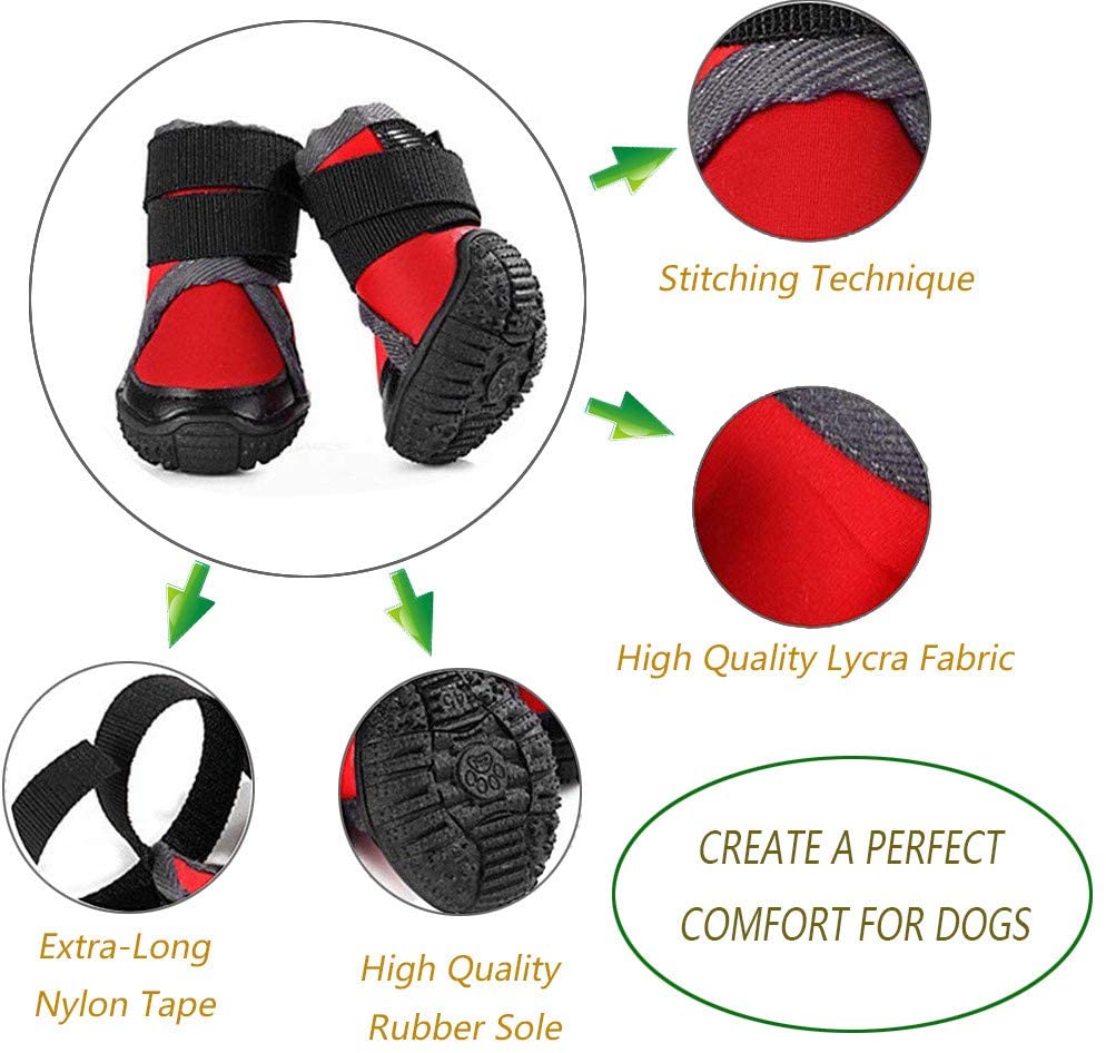  Petilleur Botas para Perros Respirable Zapatos para Perros Antideslizante para Actividades Al Aire Libre (50, Rojo) 