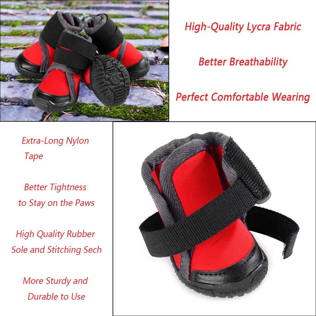  Petilleur Botas para Perros Respirable Zapatos para Perros Antideslizante para Actividades Al Aire Libre (50, Rojo) 