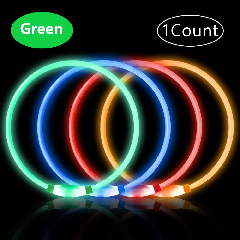  PetIsay Collar de Perro LED, USB Recargable Collar de Seguridad para Mascotas Impermeable hasta la Longitud de 70 cm (27.5in) Collar de Destello Ajustable (Verde) 