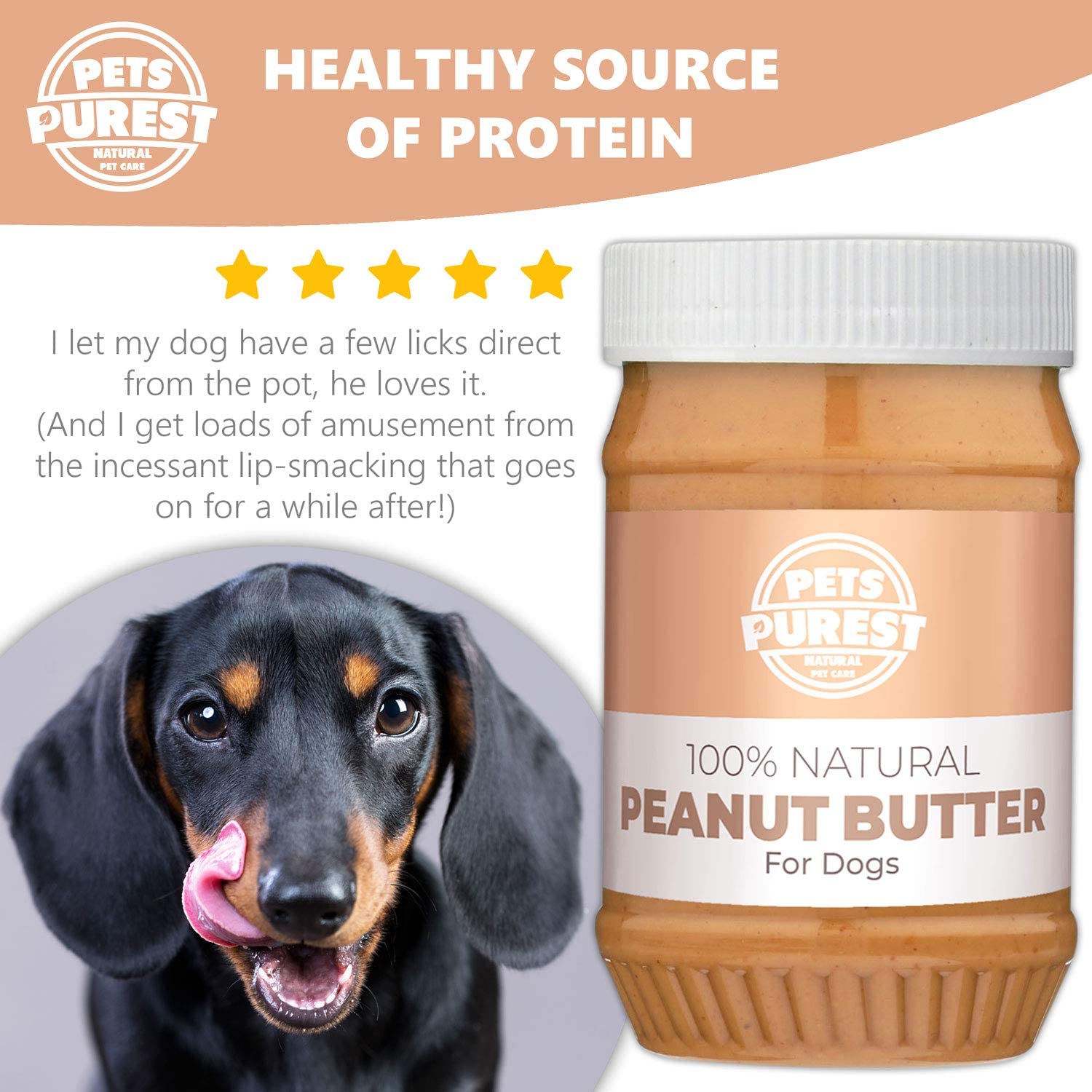  Pets Purest Manteca de maní 100% Natural para Perros (sin azúcar agregada, Sal o xilitol) sin Aceite de Palma, Trigo y Gluten (Fuente Saludable de proteínas) 