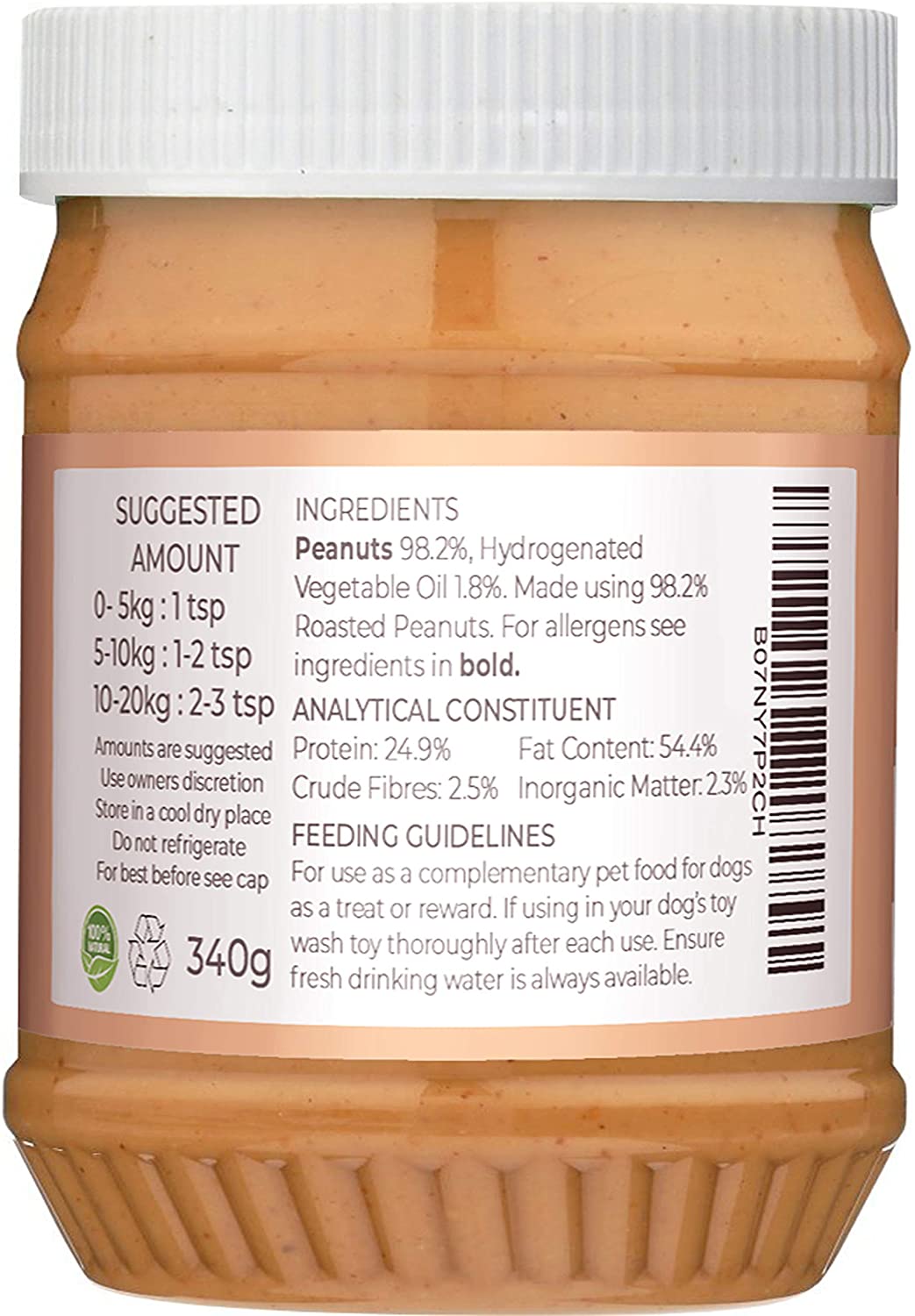  Pets Purest Manteca de maní 100% Natural para Perros (sin azúcar agregada, Sal o xilitol) sin Aceite de Palma, Trigo y Gluten (Fuente Saludable de proteínas) 