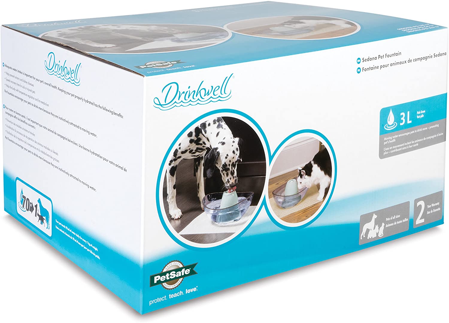  PetSafe Drinkwell, Fuente de 3 litros Sedona para Mascotas, cerámica, Bomba silenciosa, Agua Que Fluye Libre, para Gatos y Perros 