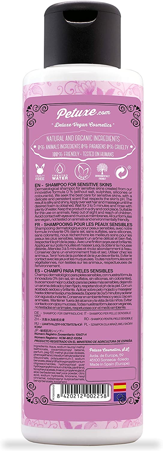  Petuxe Champú Perros y Mascotas Vegano Zero%, Pieles Sensibles - 200 ml 