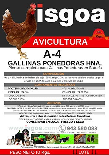  Pienso GALLINAS Ponedoras. Harina. Saco 10 Kg. Isgoa 