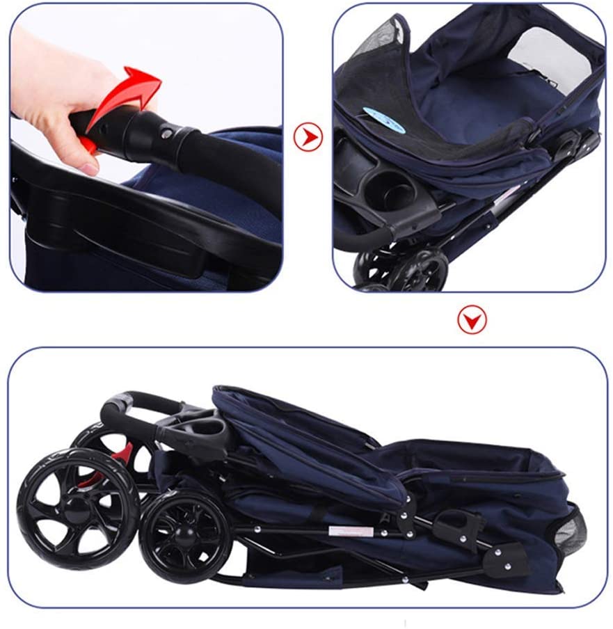  Plegable Cochecito Del Animal Doméstico, Para El Carro De Carrera Cochecito De Niño Del Perrito Del Gato Carrito Jaula De Perro Del Animal Doméstico Para Uso En Exteriores,Azul 