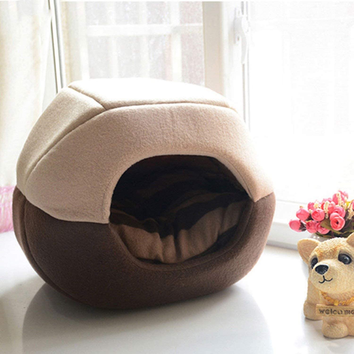  Plegable suave del gato cama del animal doméstico Cama para perros calientes para los perros cueva dormir del perrito de la estera del cojín Nido Manta Mascota Camas, Brown, S 40X38X30Cm 