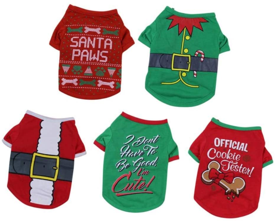  PONNMQ Ropa para Perros y Mascotas Disfraz de Navidad Ropa Linda de Dibujos Animados para Ropa para Perros pequeños Disfraz Vestido Ropa de Navidad para Pug Bulldog francés, D, M 